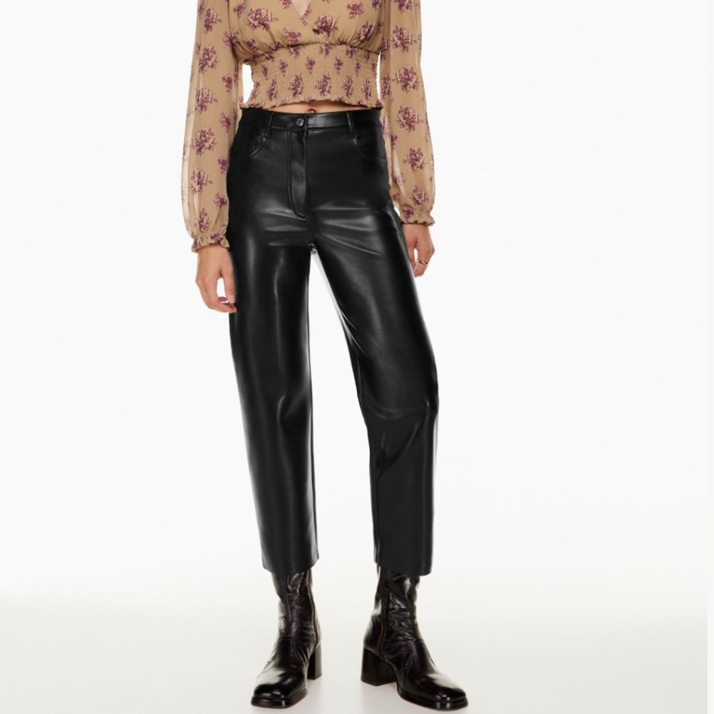 Aritzia Short Black Melina Cropped Leather Pants